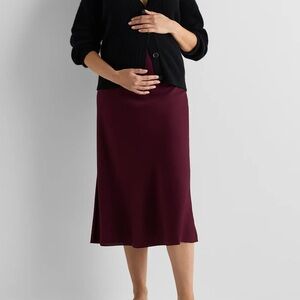 Quince Satin Midi Slip Skirt in Deep Burgundy